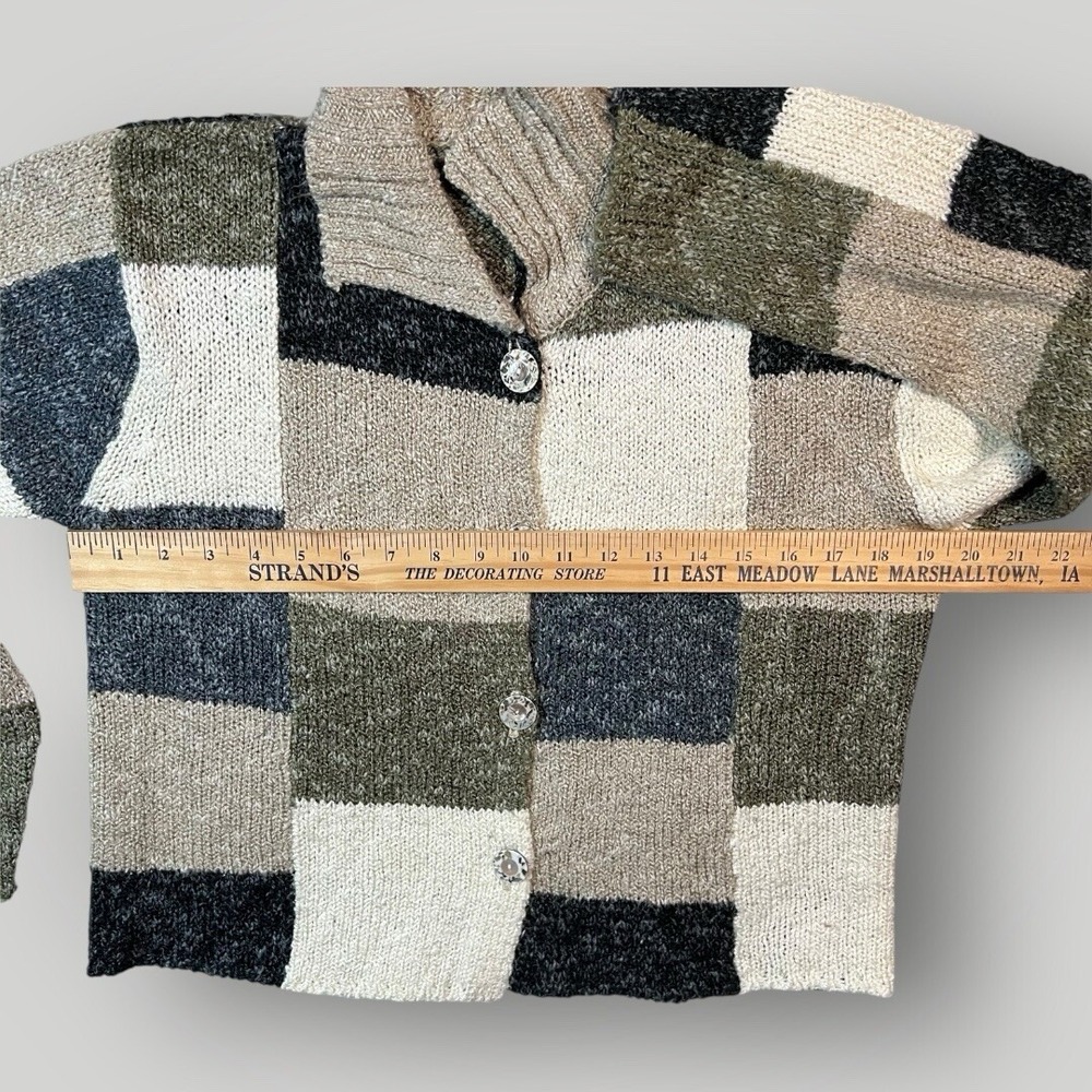 Cardigan Sweater Womens M Button Patchwork Comfy Classic Neutral Vtg Soft Preppy - Picture 7 of 10